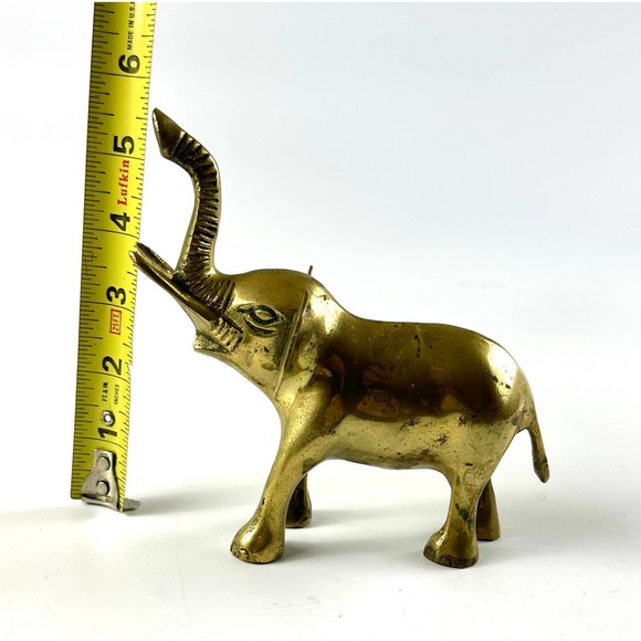 Vintage Solid Brass Elephant Statues Figurines Adult And Baby Trunk Up Good Luck - Picture 13 of 15
